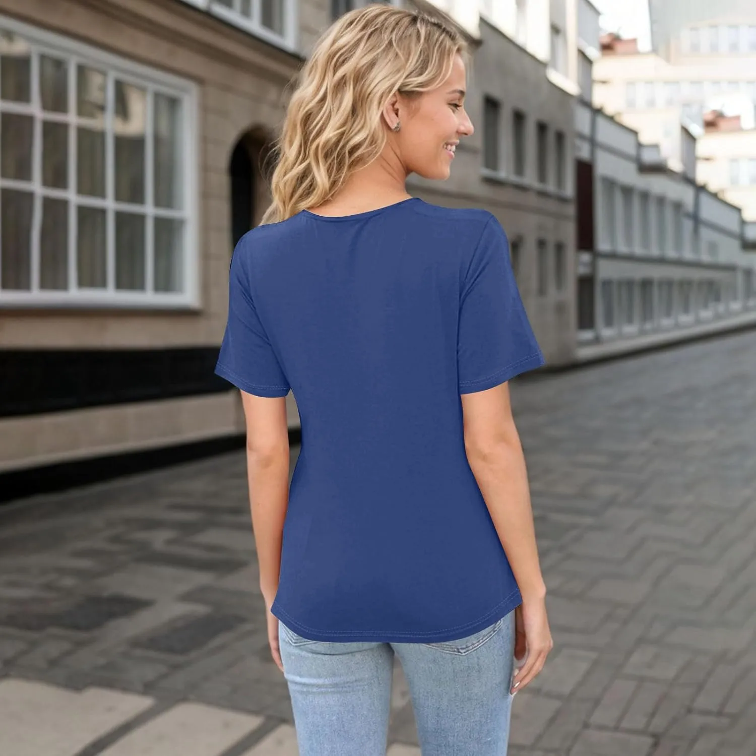 Womens Short Sleeve Tops Casual Asymmetrical Neck Cute Summer Shirts Button Loose Fit Business Dressy Blouses