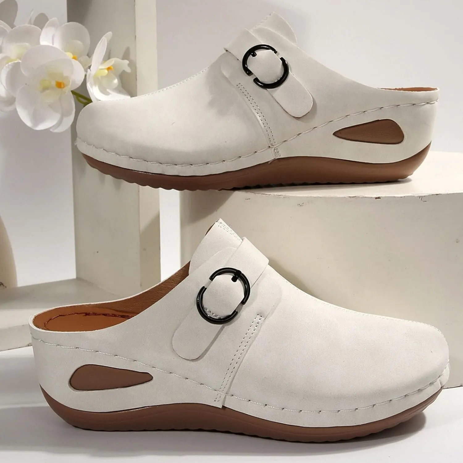 Women's Slip-On Slippers Comfortable Cork Footbed Arch Support Mules for Casual Wear Indoor Outdoor Walking