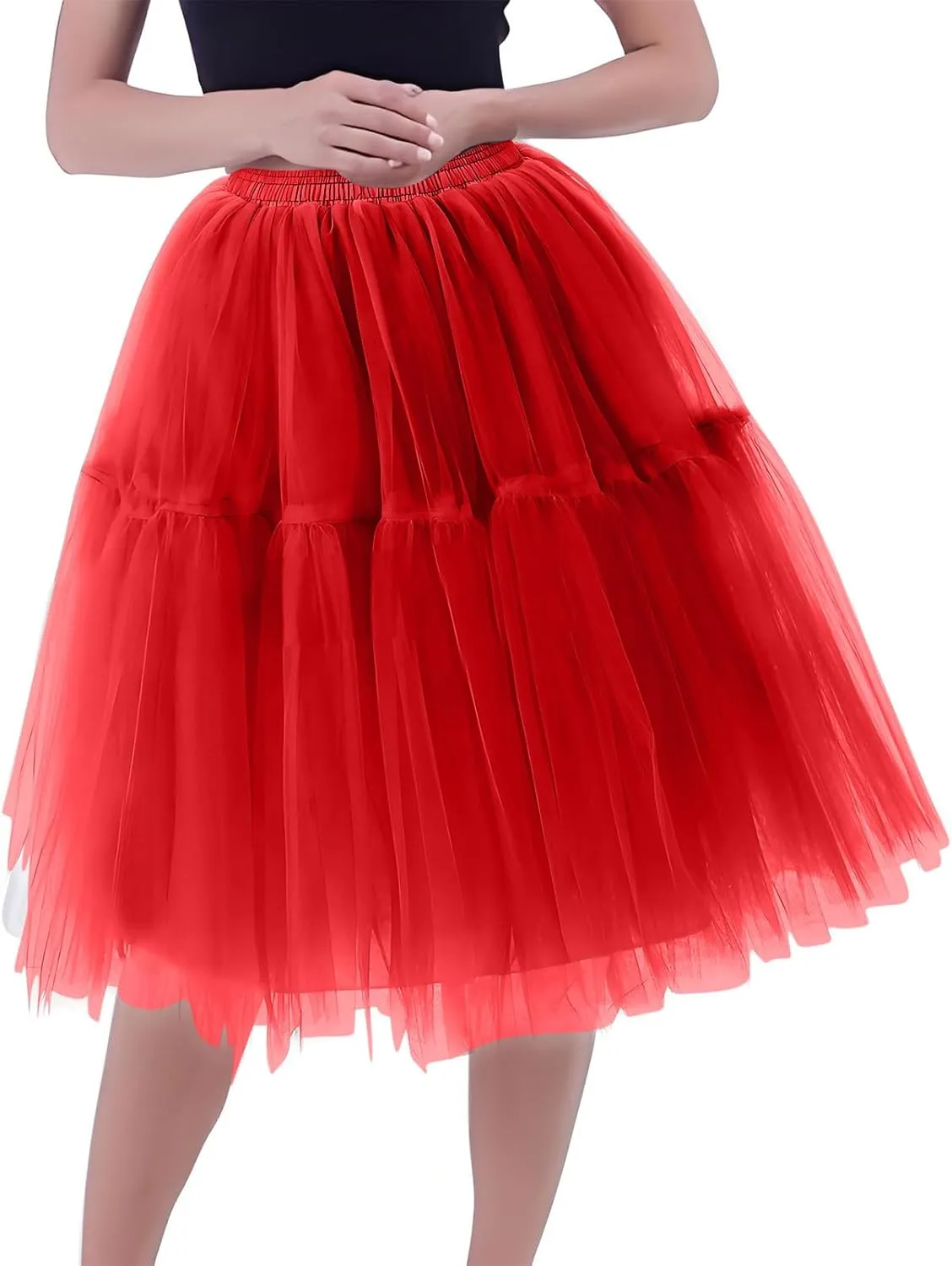 Womens Solid Color High Waist Elastic Mesh Puffy Skirt Formal Cocktail Mini Length Skirts for Ladies 2025 Fashion Y2K