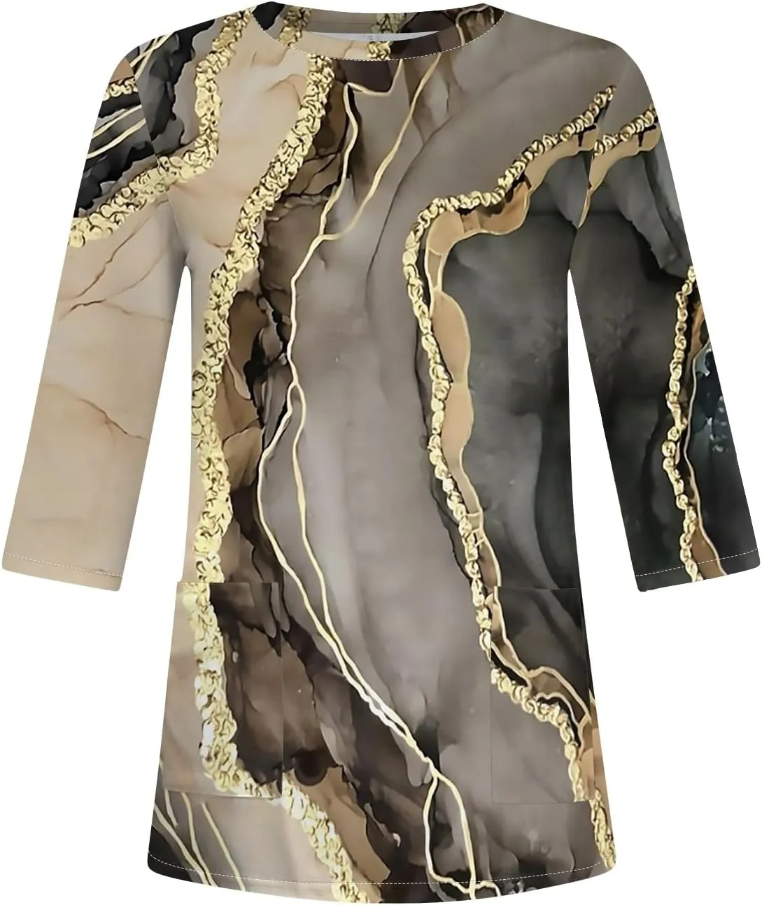 Womens Summer 3/4 Length Sleeve Tunic Tops Trendy Plus Size Flowy Long Sleeve Shirts Casual Elegant Floral Blouses