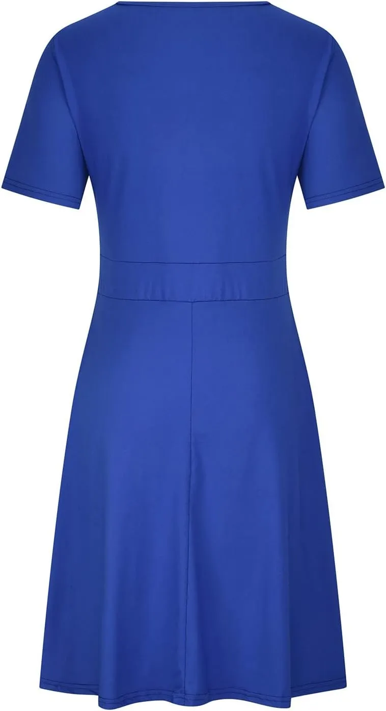 Women's Summer Casual Dresses Plus Size V Neck Short Sleeve A Line Mini Dress Beach Vacation Sundress