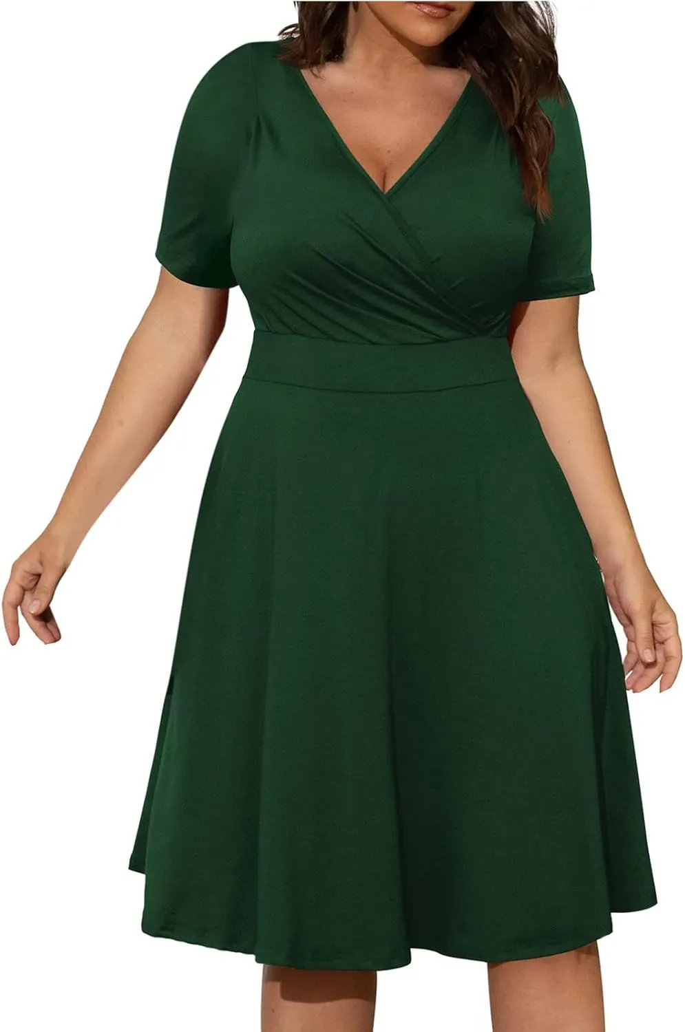 Women's Summer Casual Dresses Plus Size V Neck Short Sleeve A Line Mini Dress Beach Vacation Sundress