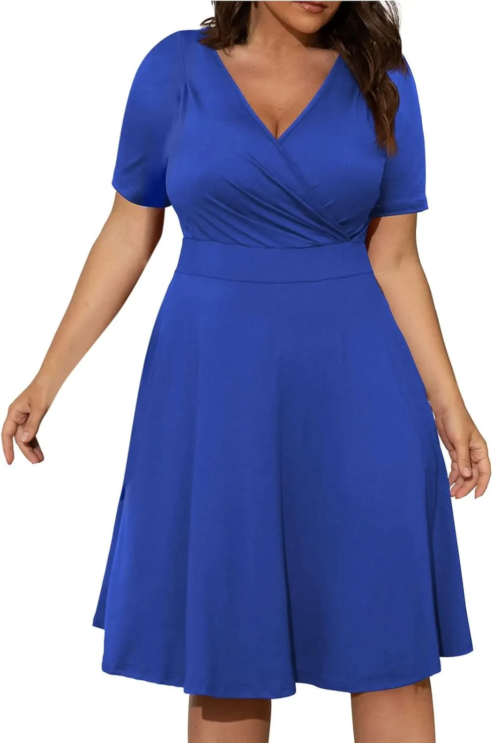 Women's Summer Casual Dresses Plus Size V Neck Short Sleeve A Line Mini Dress Beach Vacation Sundress