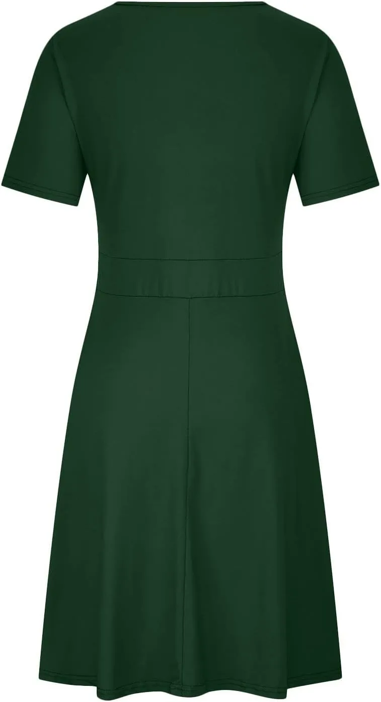 Women's Summer Casual Dresses Plus Size V Neck Short Sleeve A Line Mini Dress Beach Vacation Sundress