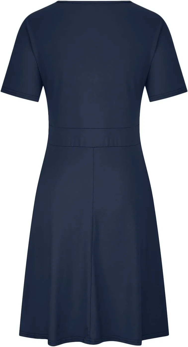 Women's Summer Casual Dresses Plus Size V Neck Short Sleeve A Line Mini Dress Beach Vacation Sundress