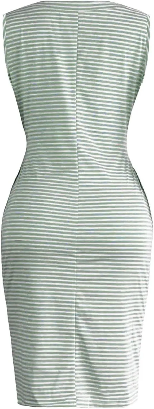 Women's Summer Dresses 2023 Casual Striped Sundresses Short Sleeve T-Shirt Dress Tie Waist Dress with Pockets Skirts