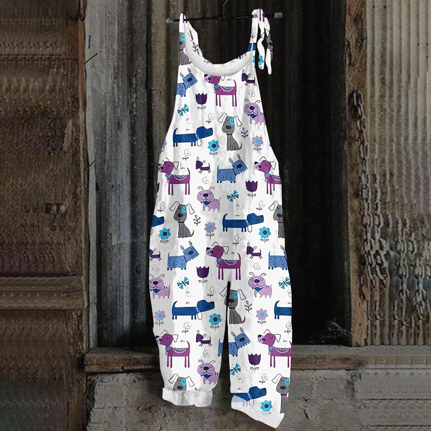 Womens Summer Floral Printed Jumpsuits Boho Linen Spaghetti Strap Baggy Romper Wide Leg outfits Active Pants