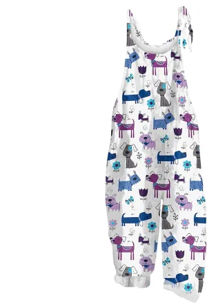 Womens Summer Floral Printed Jumpsuits Boho Linen Spaghetti Strap Baggy Romper Wide Leg outfits Active Pants