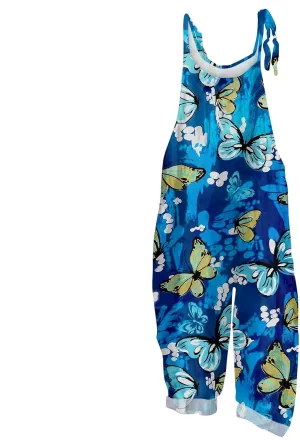 Womens Summer Floral Printed Jumpsuits Boho Linen Spaghetti Strap Baggy Romper Wide Leg outfits Active Pants