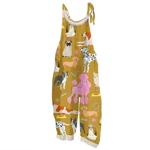 Womens Summer Linen Overalls Floral Animal Print Boho outfits Jumpsuits Spaghetti Strap Baggy Romper Pants