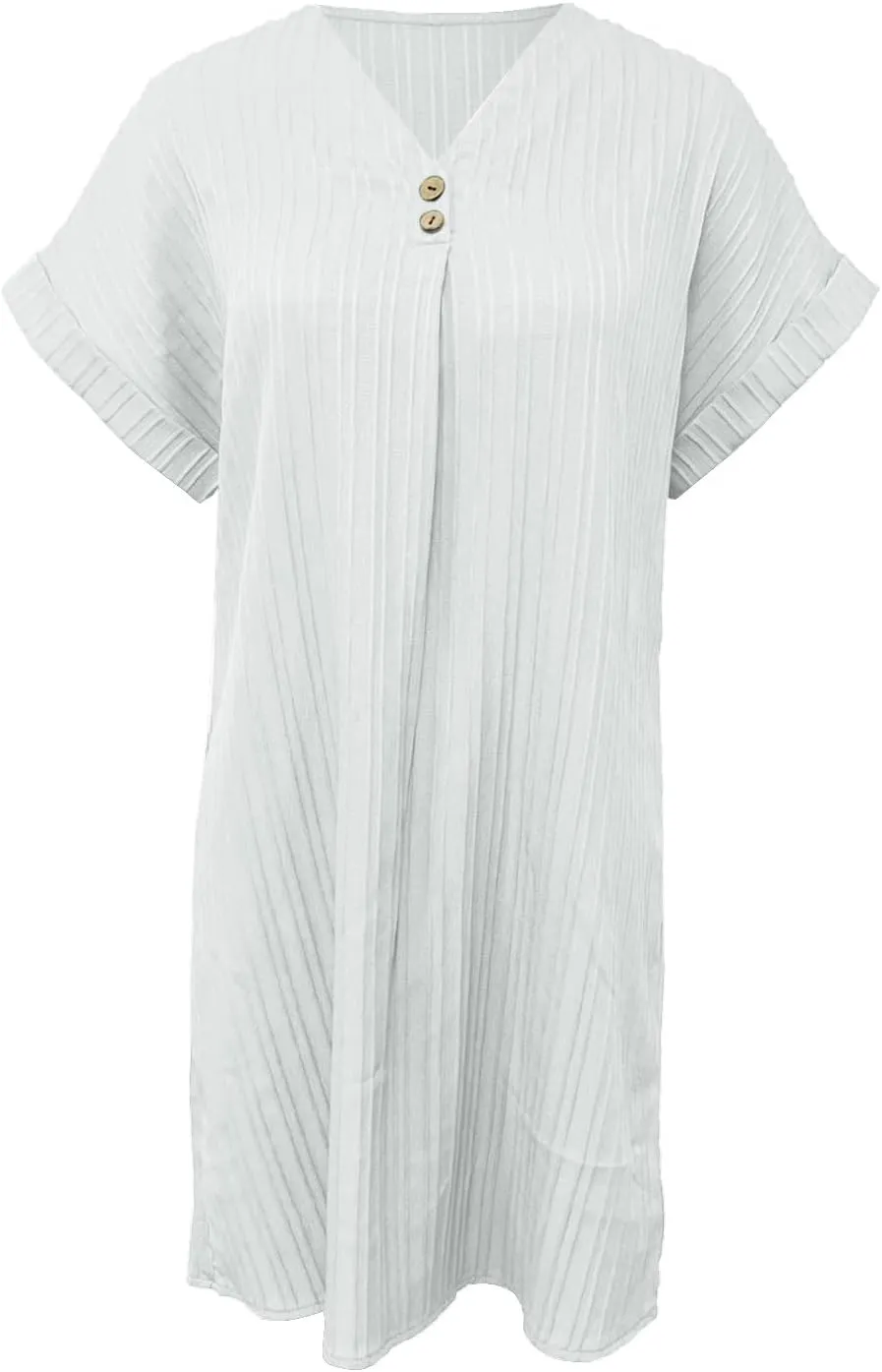 Womens Summer Shirt Dress 2025 Short Sleeve V Neck Buttons Dress Casual Loose Beach Mini T Shirt Sundress with Pockets