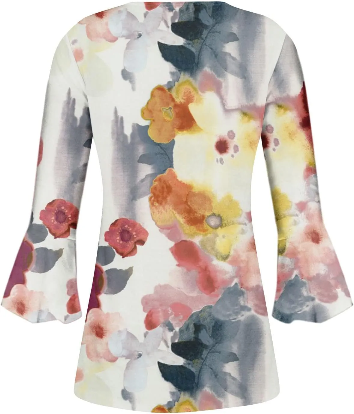 Womens Summer Shirts Boho Floral Print Tees 3/4 Sleeve Button Down V Neck Empire Waist Tunic Top Trendy Clothes 2024