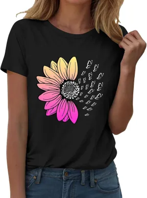 Womens Summer Short Sleeve T Shirt Soft Plus Size Cotton Graphic Crewneck Tees Casual Summer Basic Tunic Top Trendy 2025