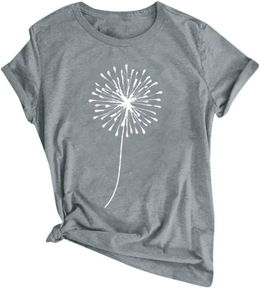 Womens T Shirts Cute Dandelion Graphic Tees Crewneck Short Sleeve Summer Tops Casual Loose Cotton Tshirts