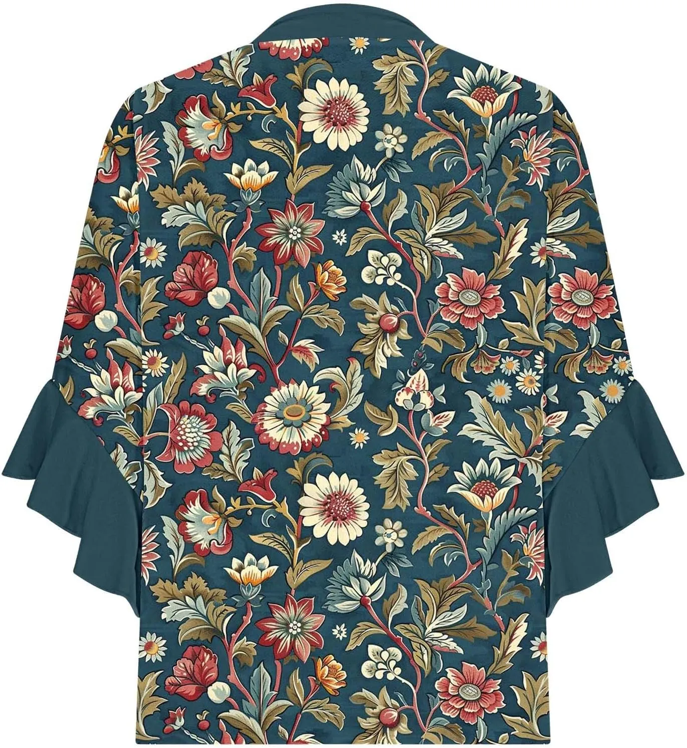 Womens Tops 3/4 Length Sleeves Floral Shirts Flowy Ruffle Sleeve Tops Half Button Down Shirt Summer V Neck Blouse