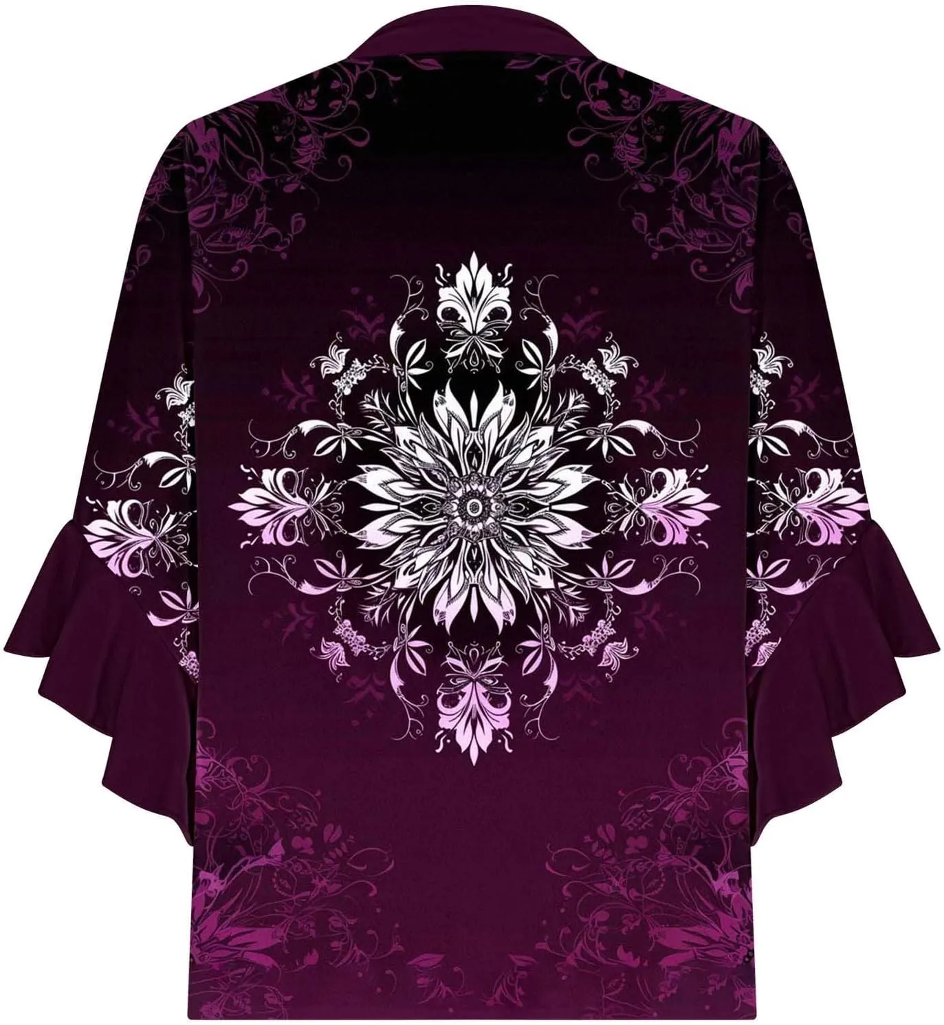 Womens Tops 3/4 Length Sleeves Floral Shirts Flowy Ruffle Sleeve Tops Half Button Down Shirt Summer V Neck Blouse