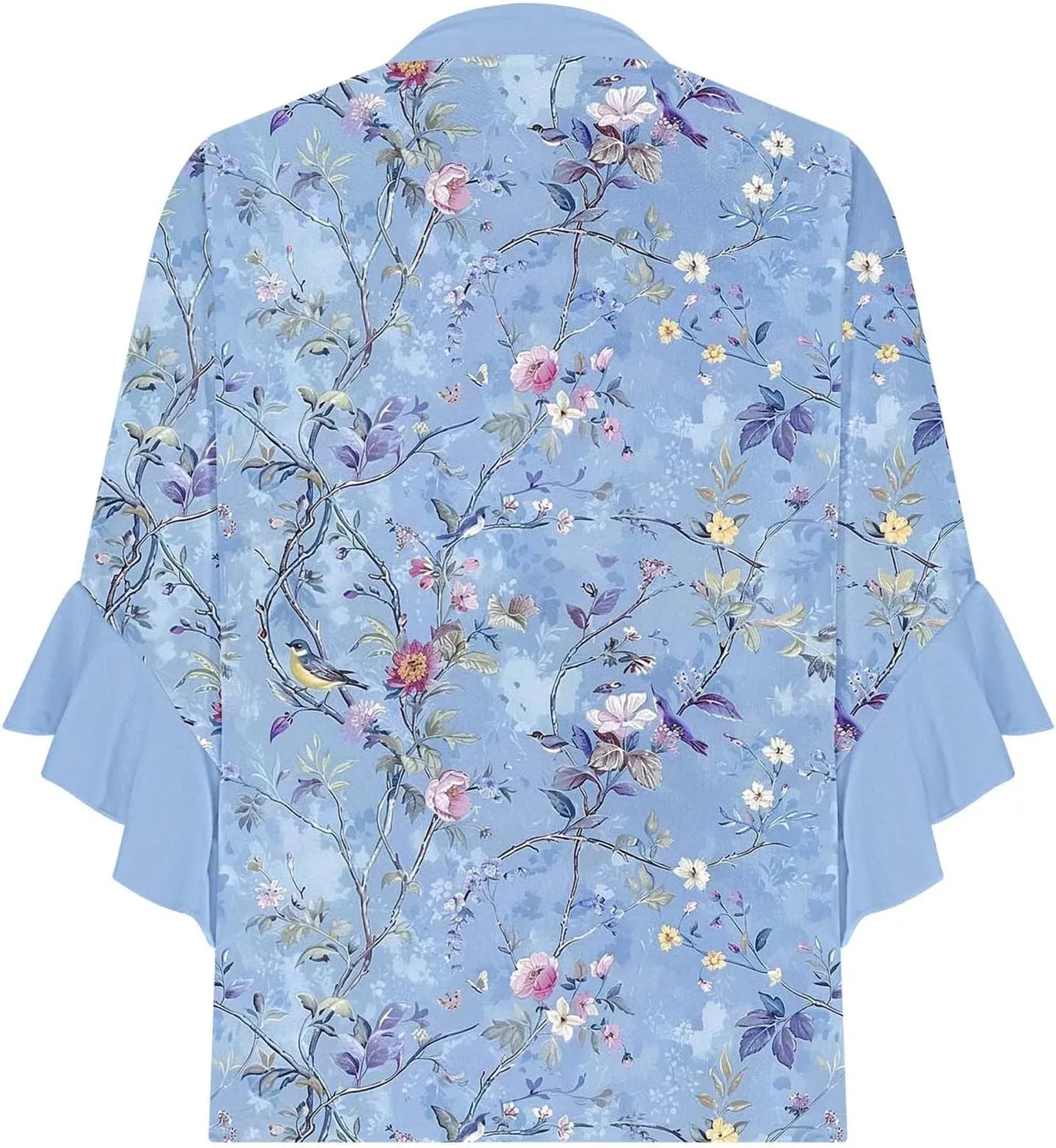 Womens Tops 3/4 Length Sleeves Floral Shirts Flowy Ruffle Sleeve Tops Half Button Down Shirt Summer V Neck Blouse