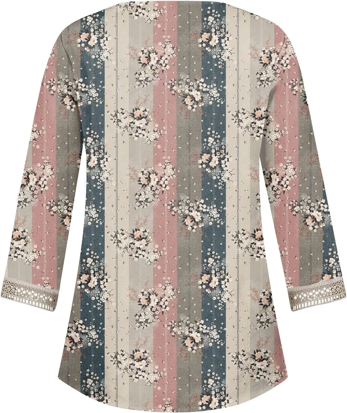 Womens Tops Casual 3/4 Sleeve Summer Tops for Women Lace Trim V Neck Shirts Summer Blouses Floral Print Clothing