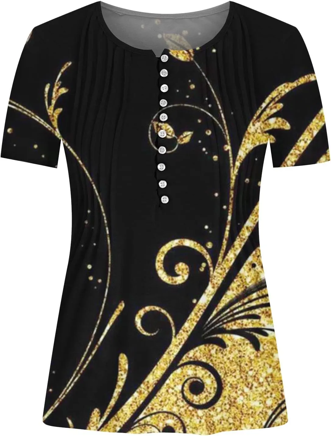 Womens Tops Dressy Casual 2023 Fashion Floral Print Tunic Plus Size Short Sleeve v Neck Henley Shirts