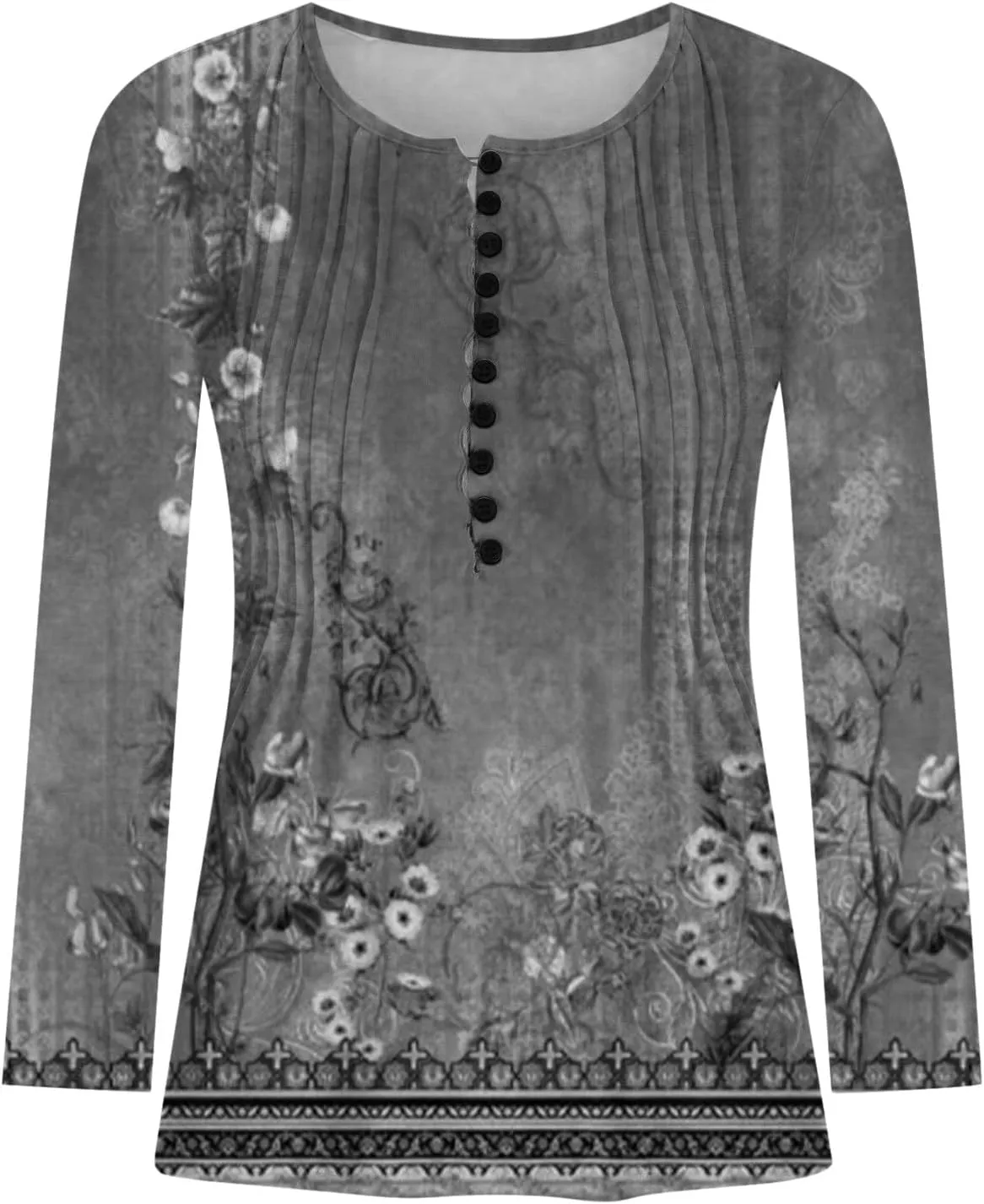 Womens Tops Dressy Casual 3/4 Sleeve Bohemian Summer Shirts Floral Print Empire Waist Long Sleeve Button Down Blouse