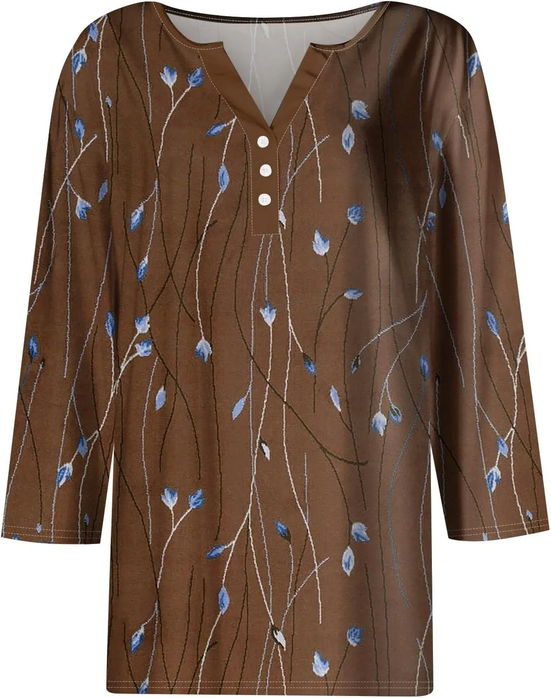 Womens Tops Dressy Casual 3/4 Sleeve Spring Fashion 2025 Button Down Henley Shirts Floral Print Blouse