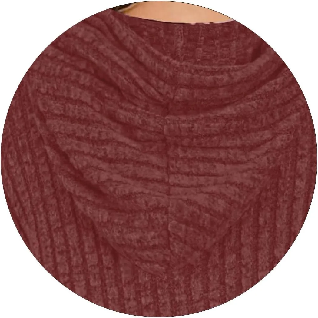 Womens Tops Short Sleeve Hoodies Waffle Knit Pullover Sweatshirts Casual Oversized Shirt with Kangaroo Pockets