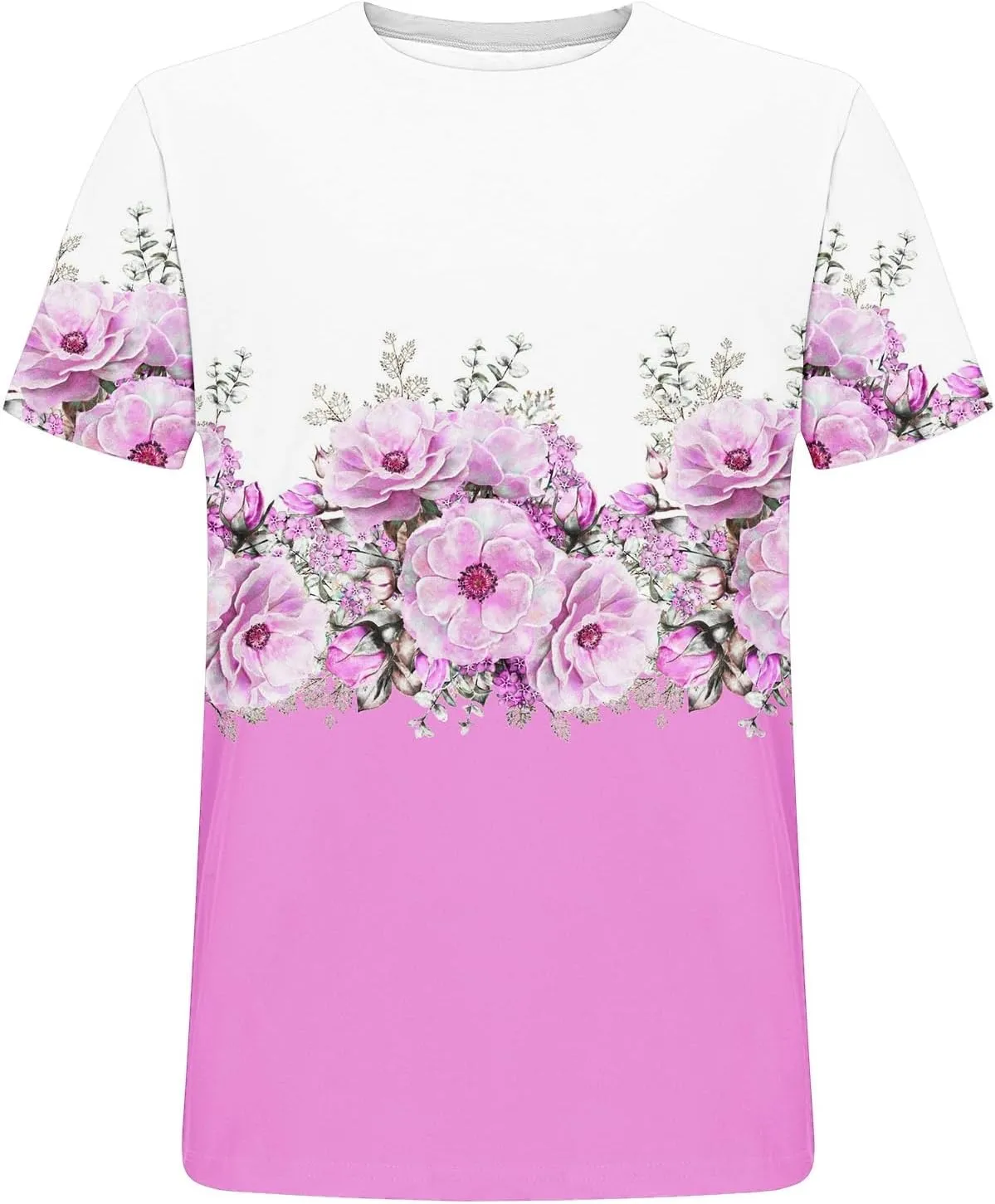 Womens Tops Short Sleeve Loose Fit Floral Print Crewneck Pullover Blouse Causal Graphic Tee Shirts Trendy Clothes