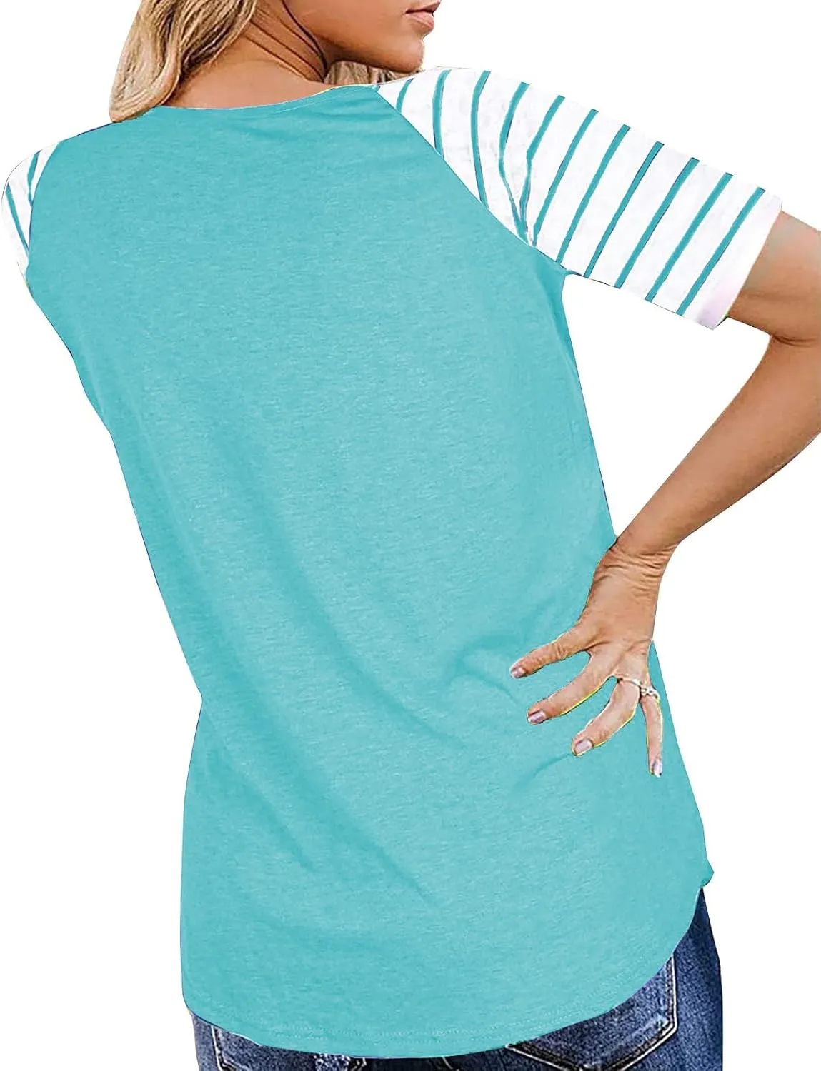 Womens Tops Summer Short Sleeve Shirts Raglan Striped T-Shirts