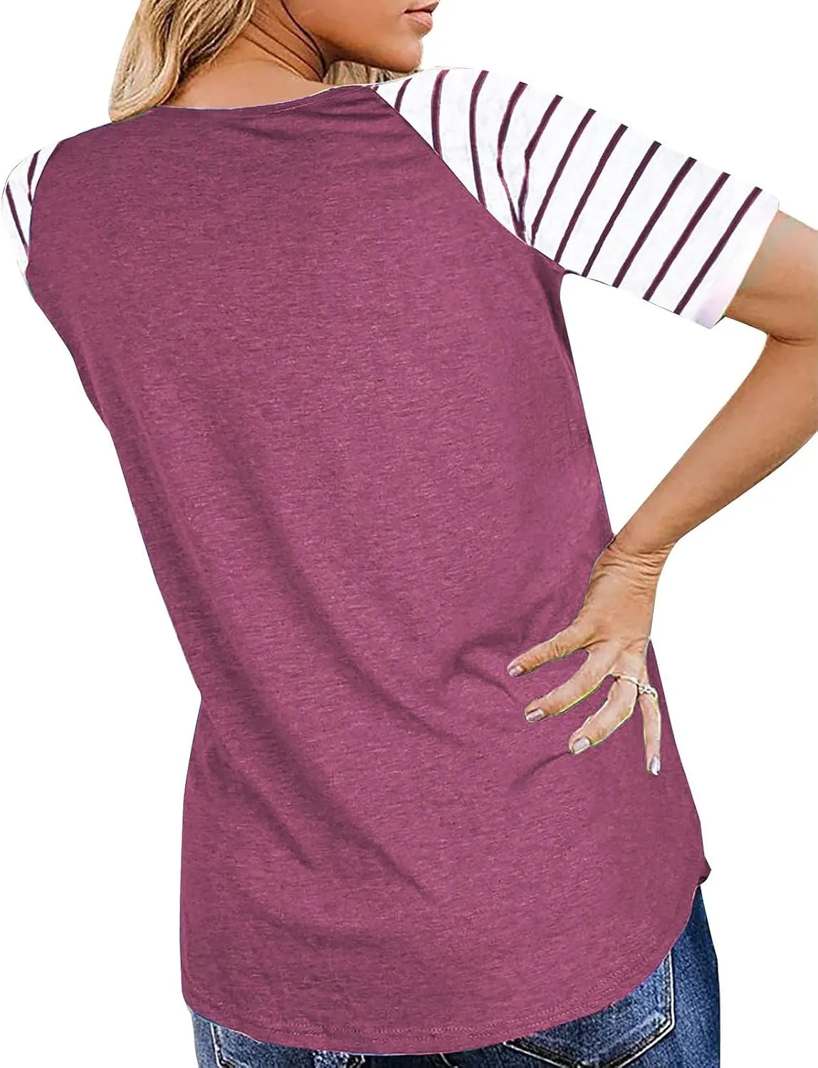 Womens Tops Summer Short Sleeve Shirts Raglan Striped T-Shirts