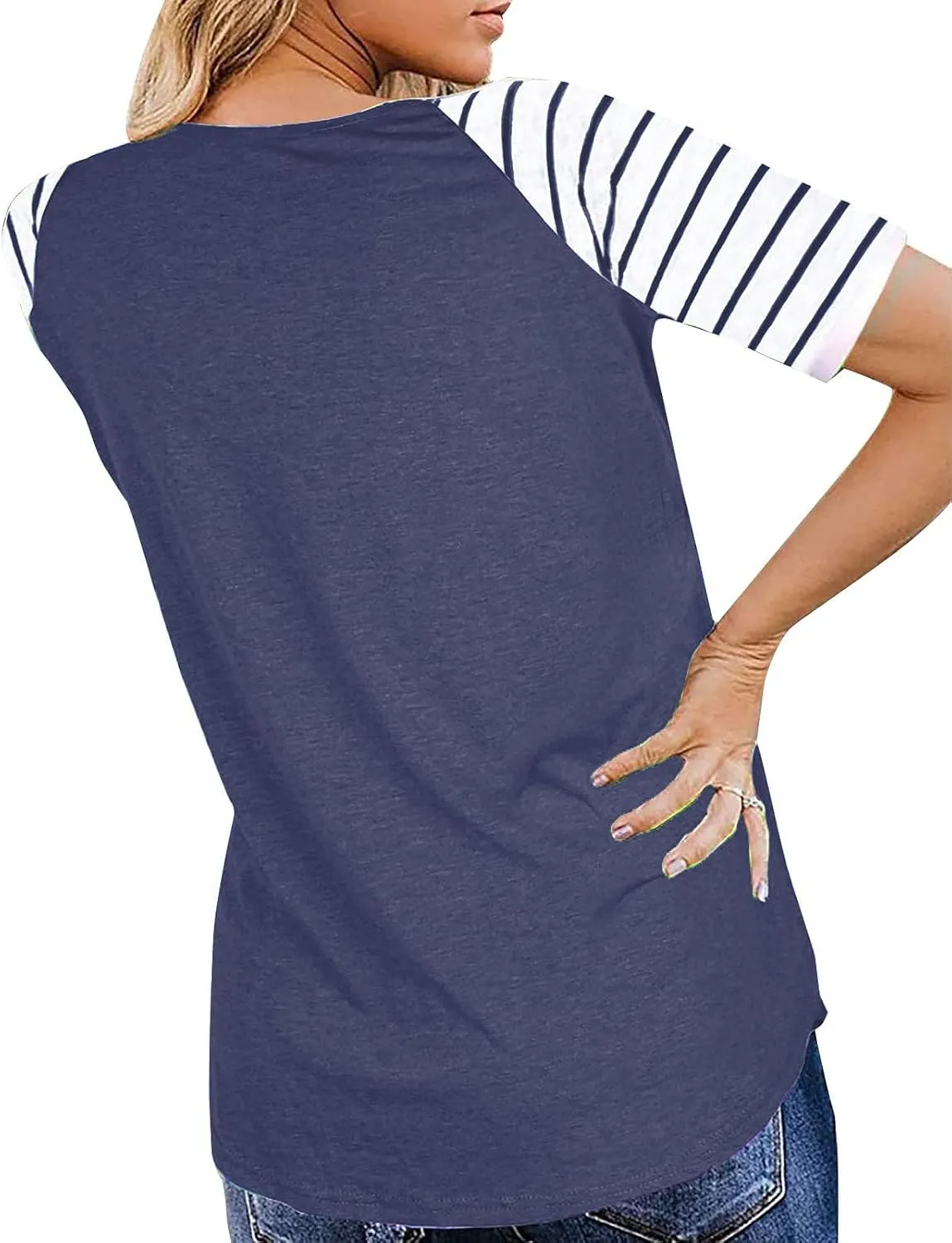 Womens Tops Summer Short Sleeve Shirts Raglan Striped T-Shirts