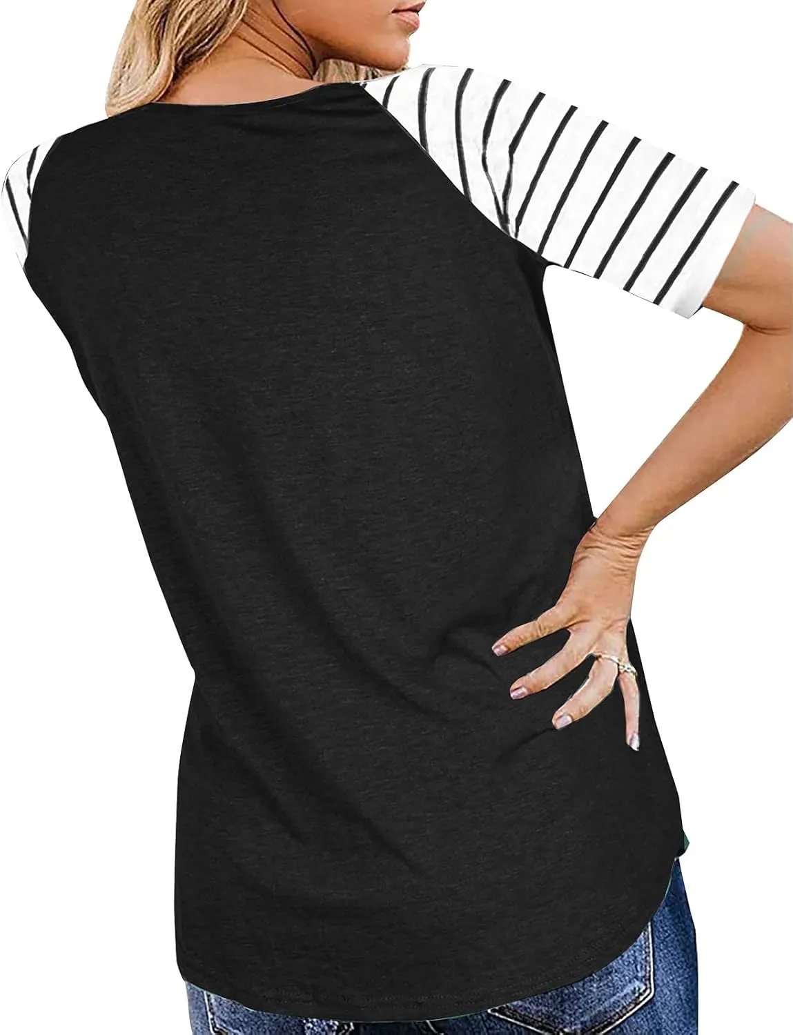 Womens Tops Summer Short Sleeve Shirts Raglan Striped T-Shirts