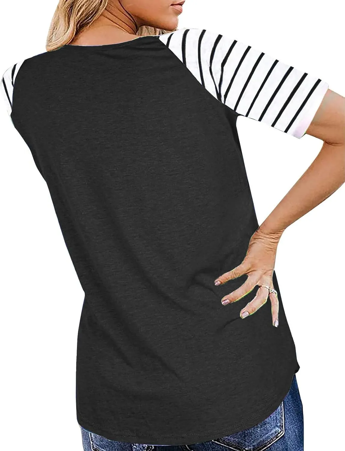 Womens Tops Summer Short Sleeve Shirts Raglan Striped T-Shirts