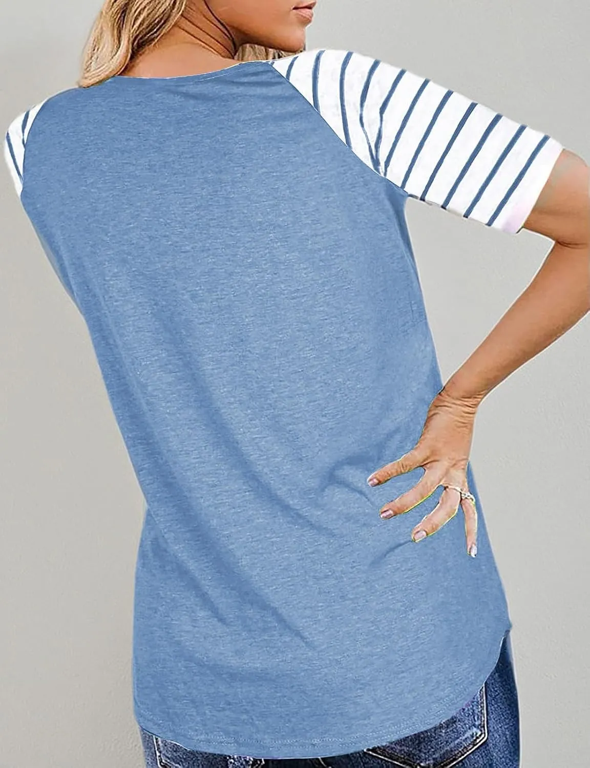 Womens Tops Summer Short Sleeve Shirts Raglan Striped T-Shirts