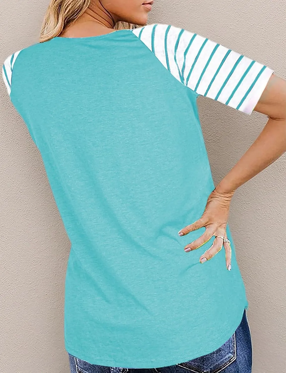 Womens Tops Summer Short Sleeve Shirts Raglan Striped T-Shirts