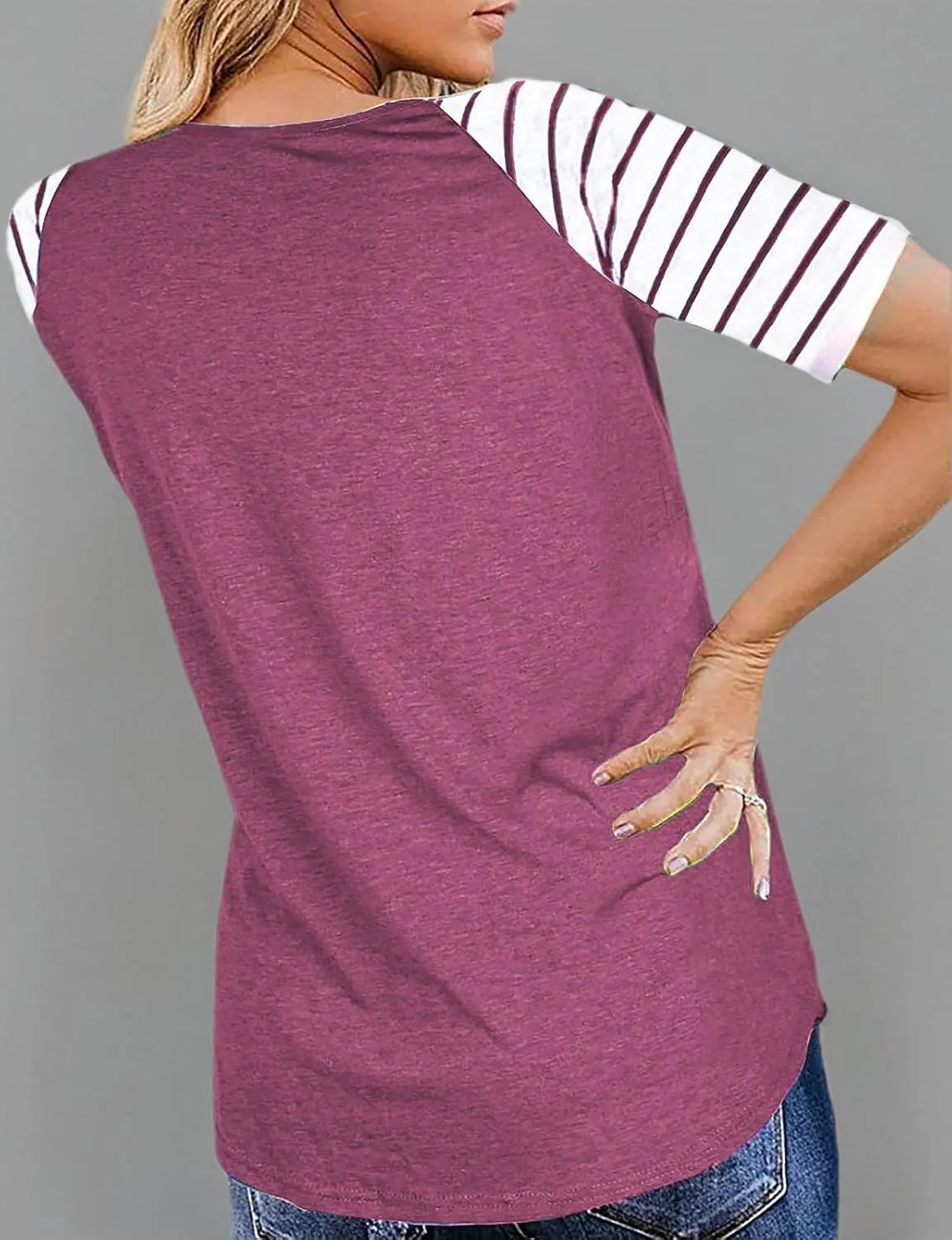 Womens Tops Summer Short Sleeve Shirts Raglan Striped T-Shirts