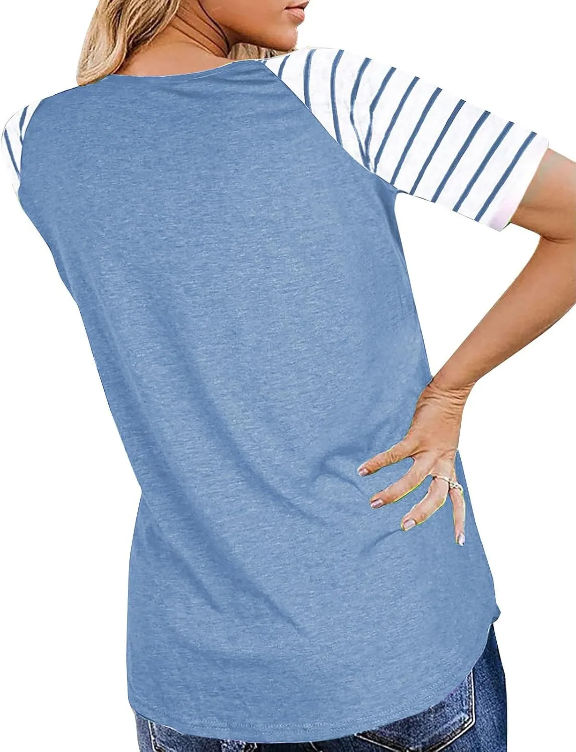 Womens Tops Summer Short Sleeve Shirts Raglan Striped T-Shirts