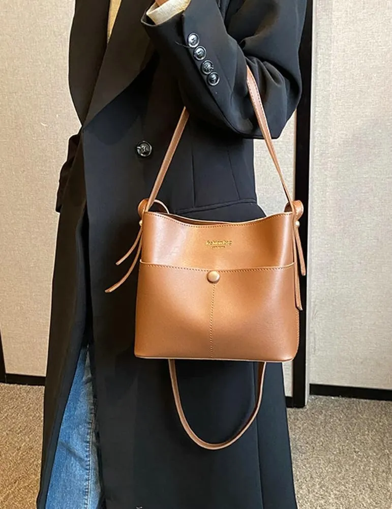Womens Vegan Leather Shoulder Crossbody Bag Fashion Handbags Large Bucket Tote Bag Top Handle Purse