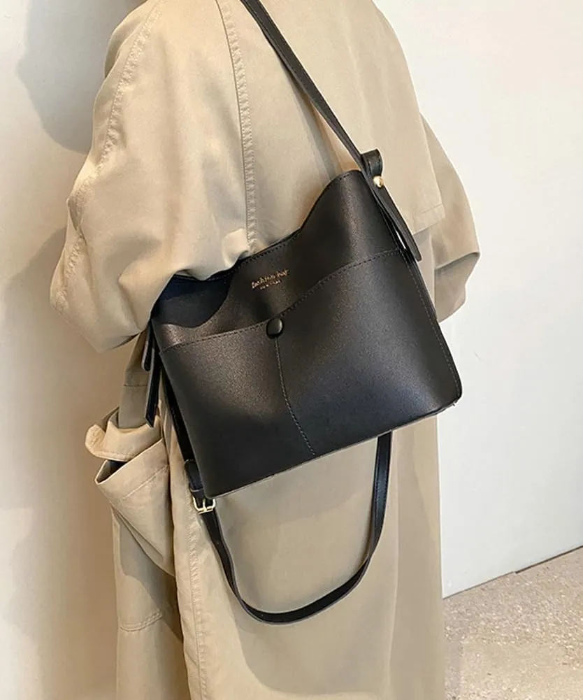 Womens Vegan Leather Shoulder Crossbody Bag Fashion Handbags Large Bucket Tote Bag Top Handle Purse