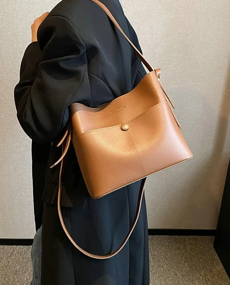 Womens Vegan Leather Shoulder Crossbody Bag Fashion Handbags Large Bucket Tote Bag Top Handle Purse