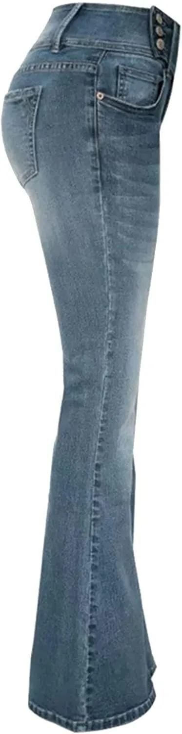 Women's Vintage Flare Jeans High Waist Stretch Denim Bell Bottoms Jeans Retro Bell-Bottomed Pants Plus Size