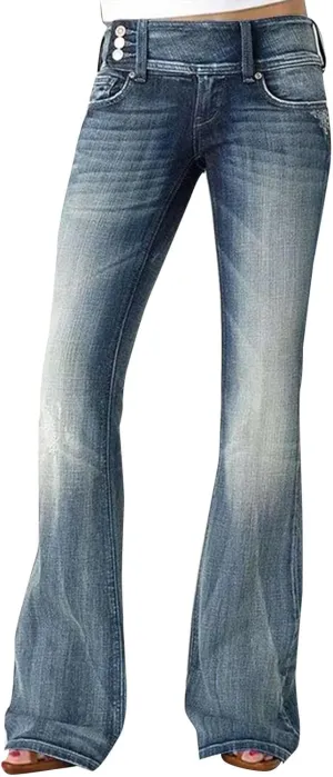 Women's Vintage Flare Jeans High Waist Stretch Denim Bell Bottoms Jeans Retro Bell-Bottomed Pants Plus Size