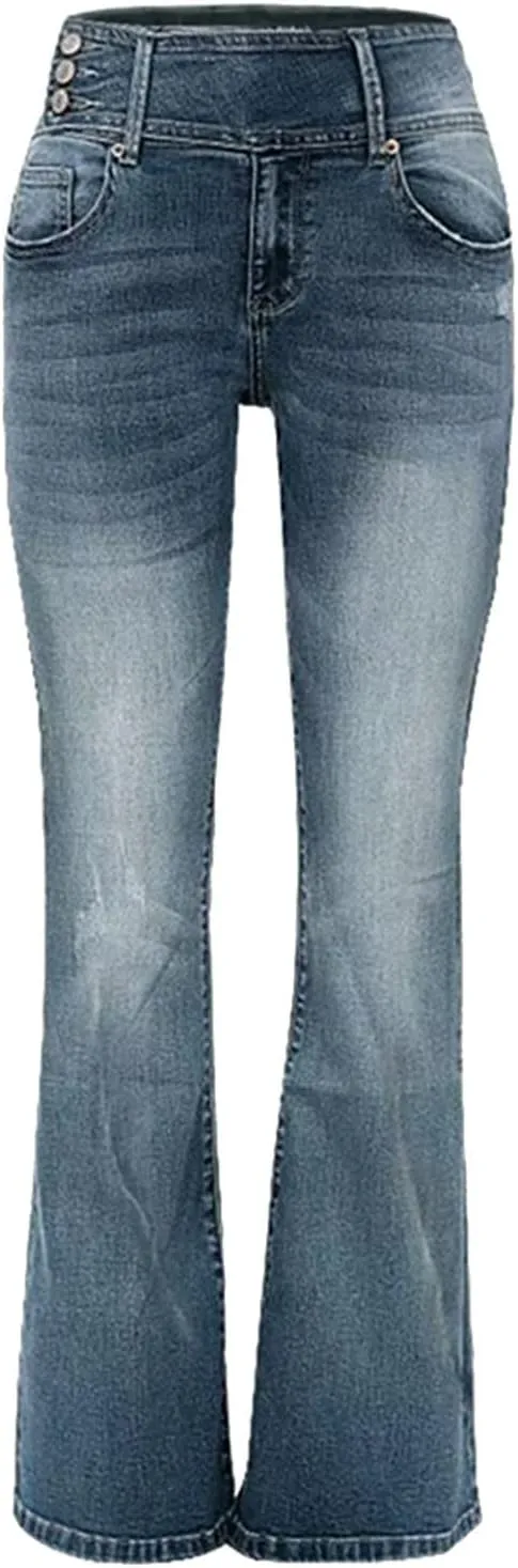 Women's Vintage Flare Jeans High Waist Stretch Denim Bell Bottoms Jeans Retro Bell-Bottomed Pants Plus Size