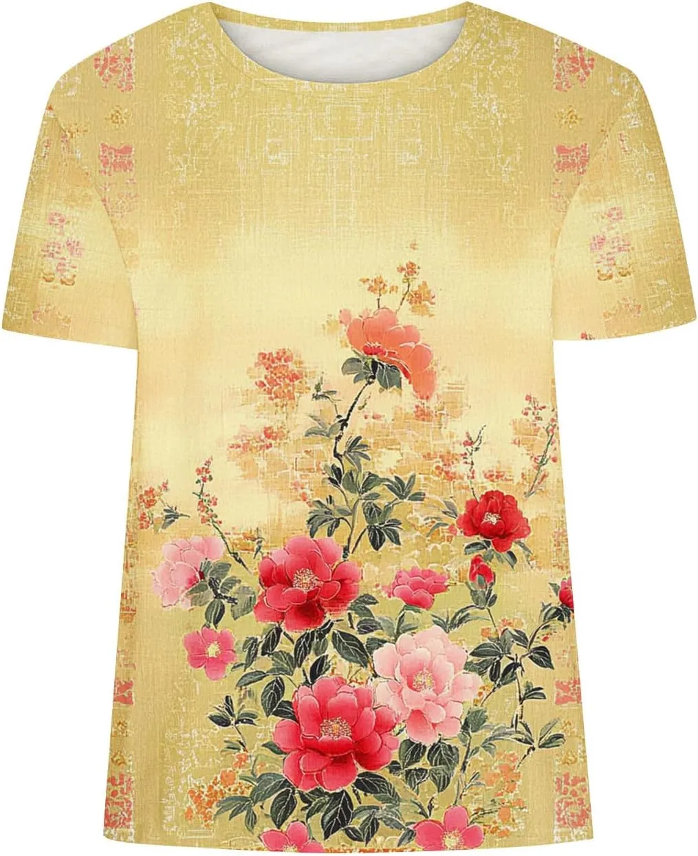 Women's Vintage Floral Tee Shirts 2025 Summer Tops Crewneck Short Sleeve T Shirts Dressy Casual Tunics Cute Blouses