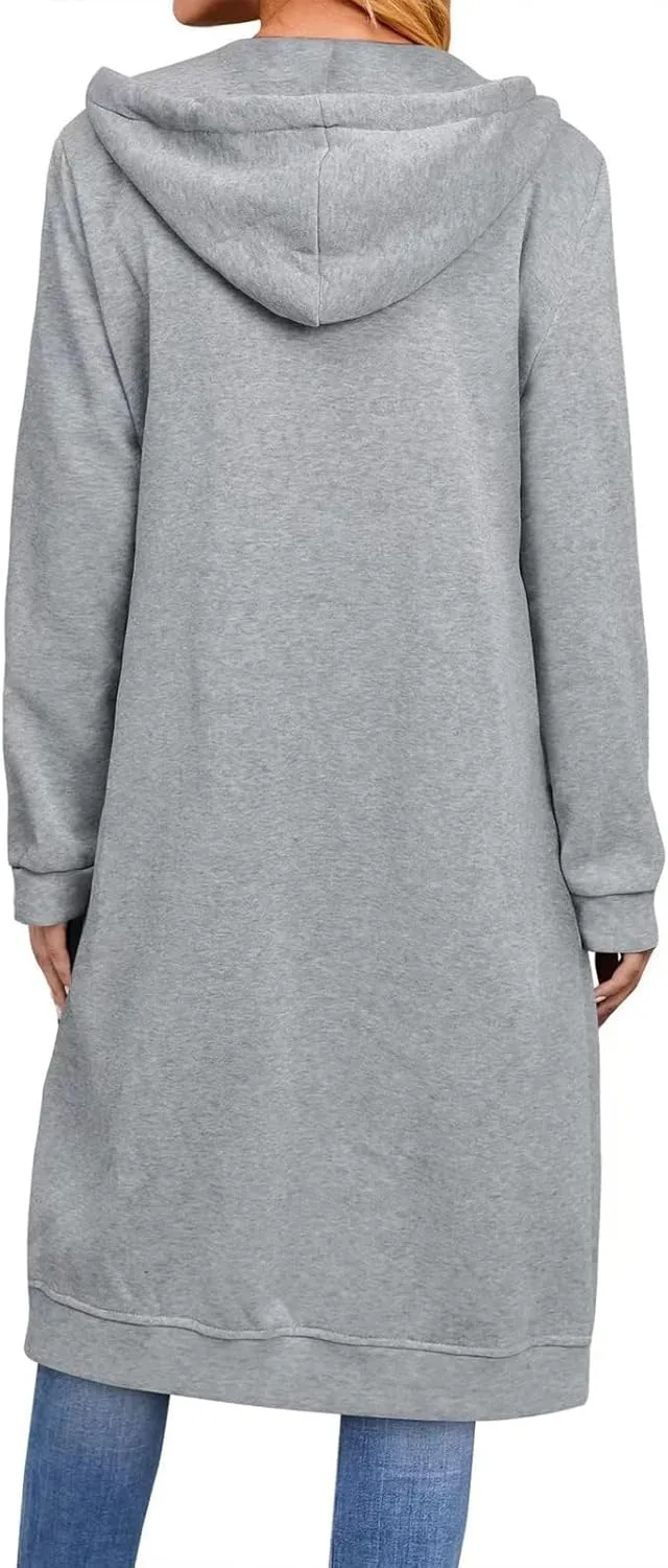 Womens Zip Up Hoodies Knee Length Tunic Sweatshirts Oversized Fleece Long Sleeve Jackets Workout Tops with Pockets