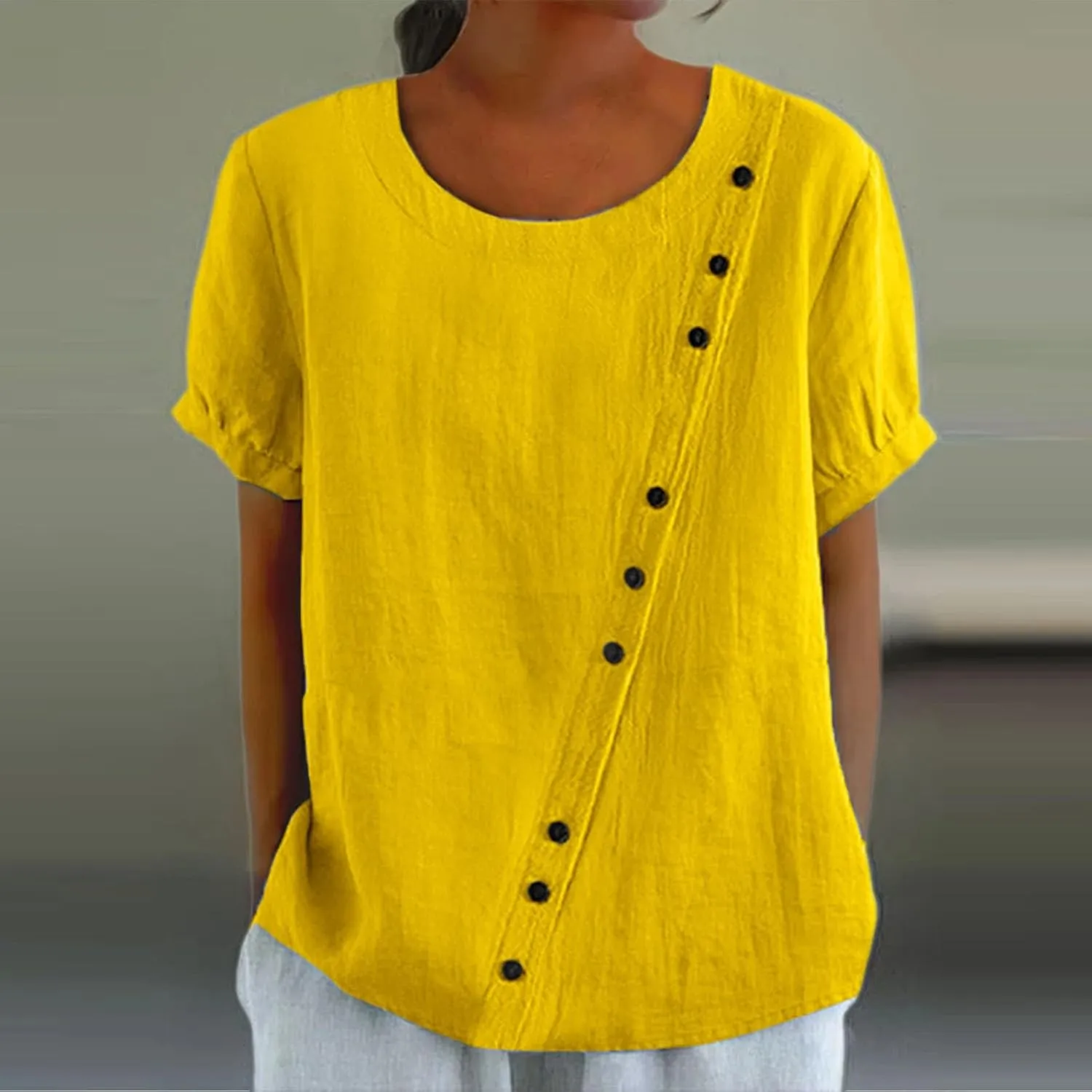 Workout Tops for Women Plus Size Oversized Crew Neck Linen Tops for Women Short Sleeve Cotton Blend Tee Shirts