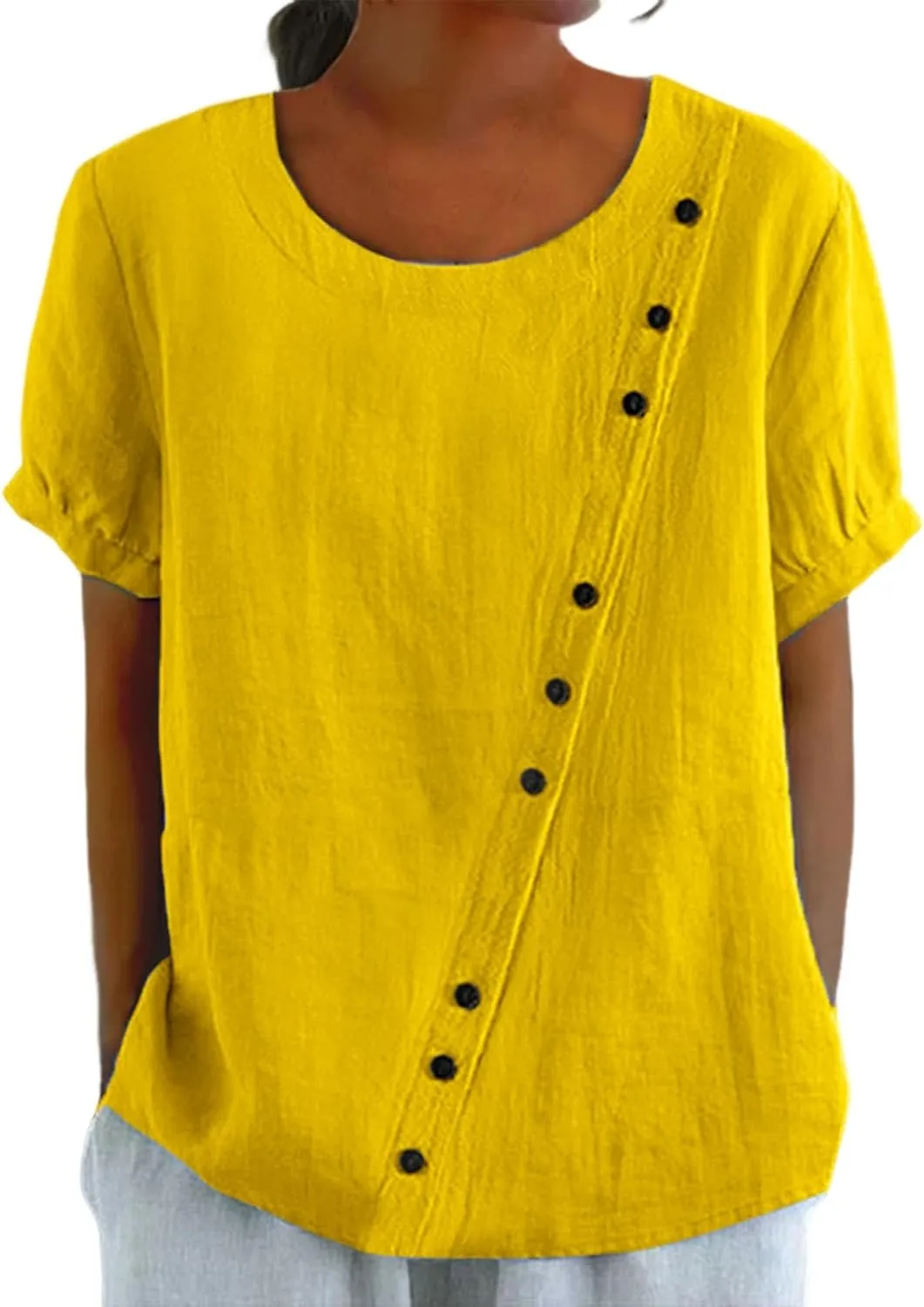 Workout Tops for Women Plus Size Oversized Crew Neck Linen Tops for Women Short Sleeve Cotton Blend Tee Shirts