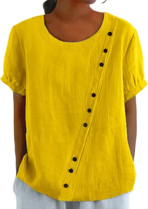 Workout Tops for Women Plus Size Oversized Crew Neck Linen Tops for Women Short Sleeve Cotton Blend Tee Shirts