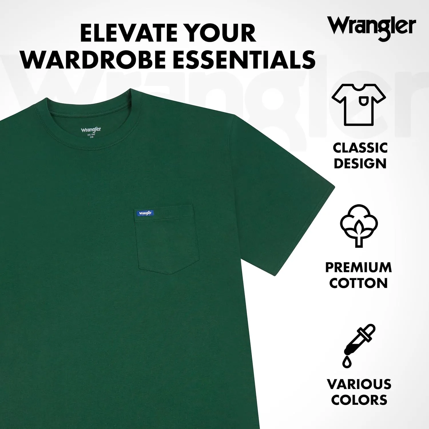 Wrangler Big and Tall T-Shirts for Men - 2 Pack Cotton Tee with Chest Pocket
