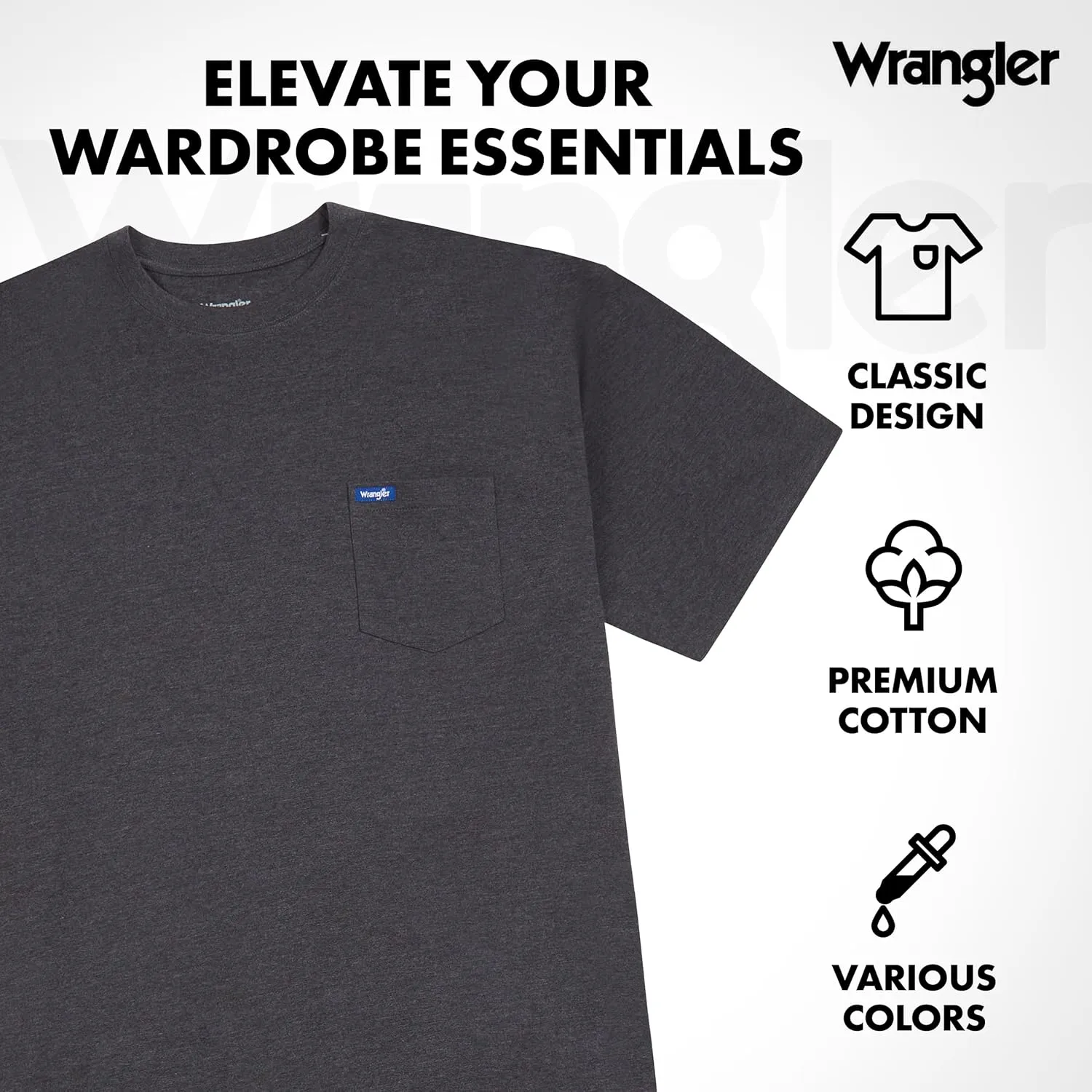 Wrangler Big and Tall T-Shirts for Men - 2 Pack Cotton Tee with Chest Pocket