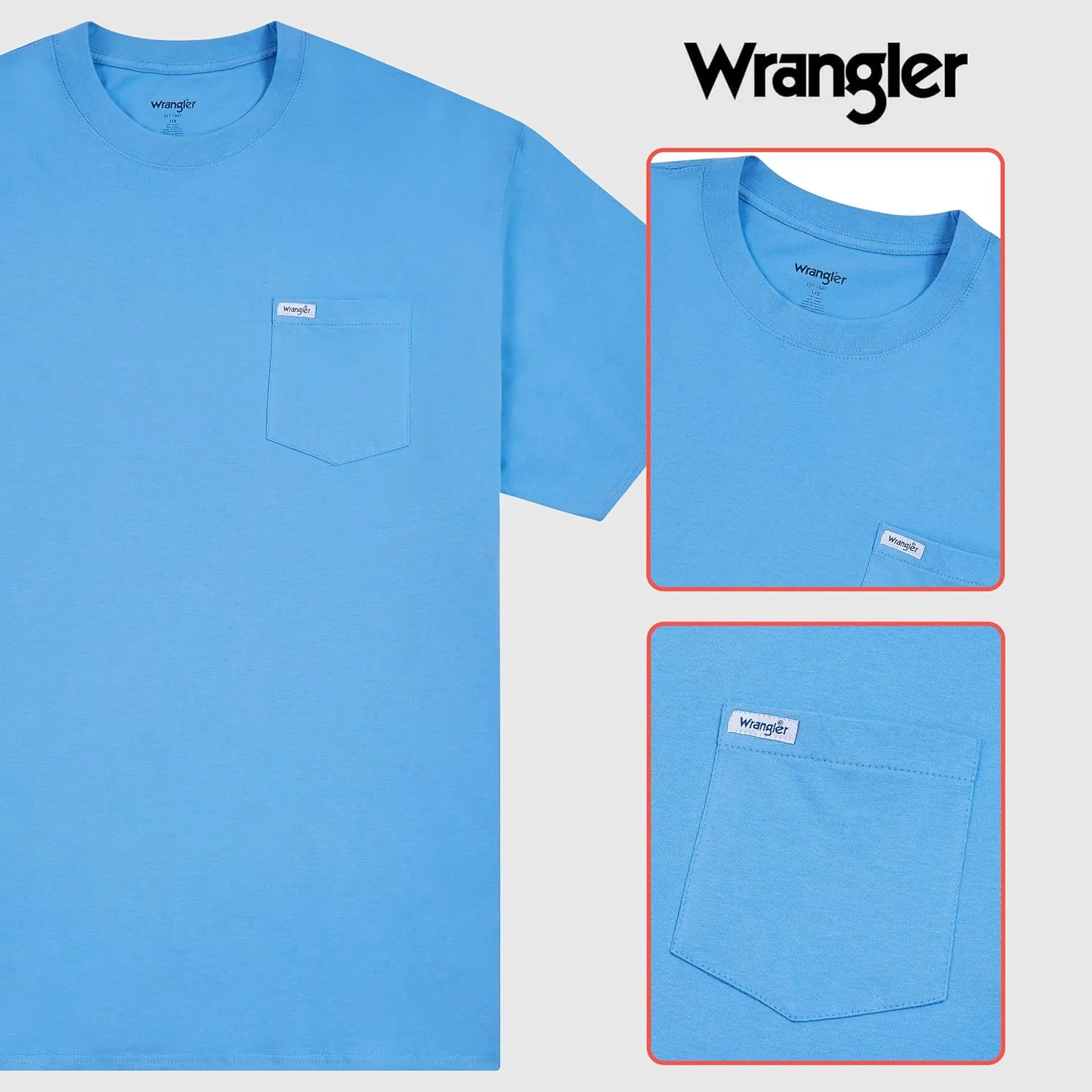 Wrangler Big and Tall T-Shirts for Men - 2 Pack Cotton Tee with Chest Pocket
